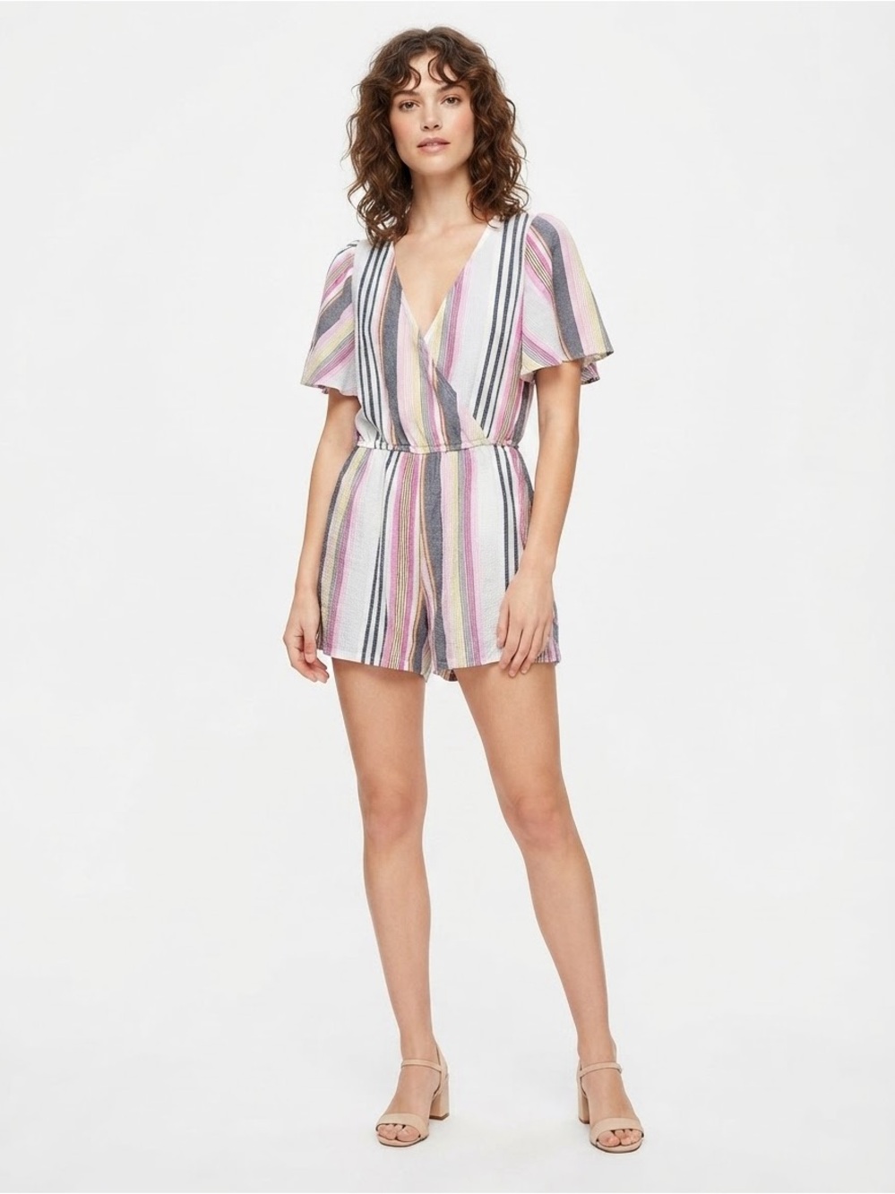 Trixxi Striped Pink Multicolor Kids One-Piece Romper Large